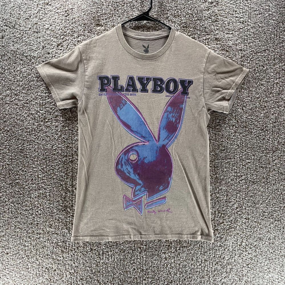 Playboy Shirt Mens Small Tan Entertainmant For Mens Cotton Casual Logo Crew Neck